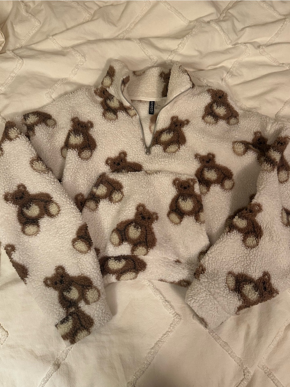 H&M Cream Teddy Bear Sherpa Half-Zip Pullover
